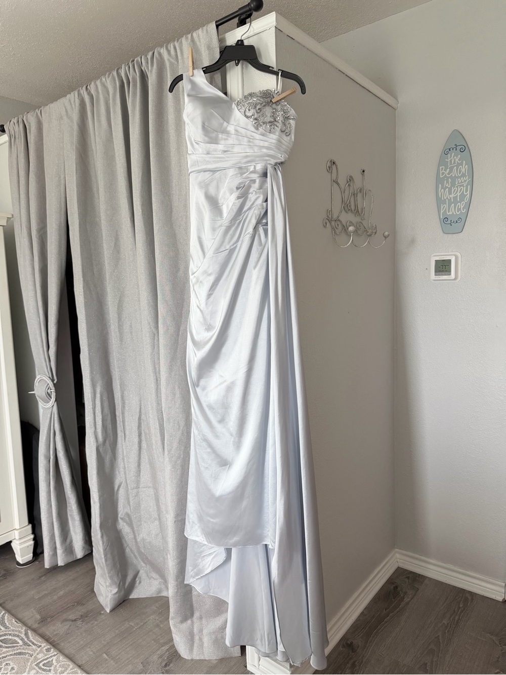 Silver Silky Evening Gown